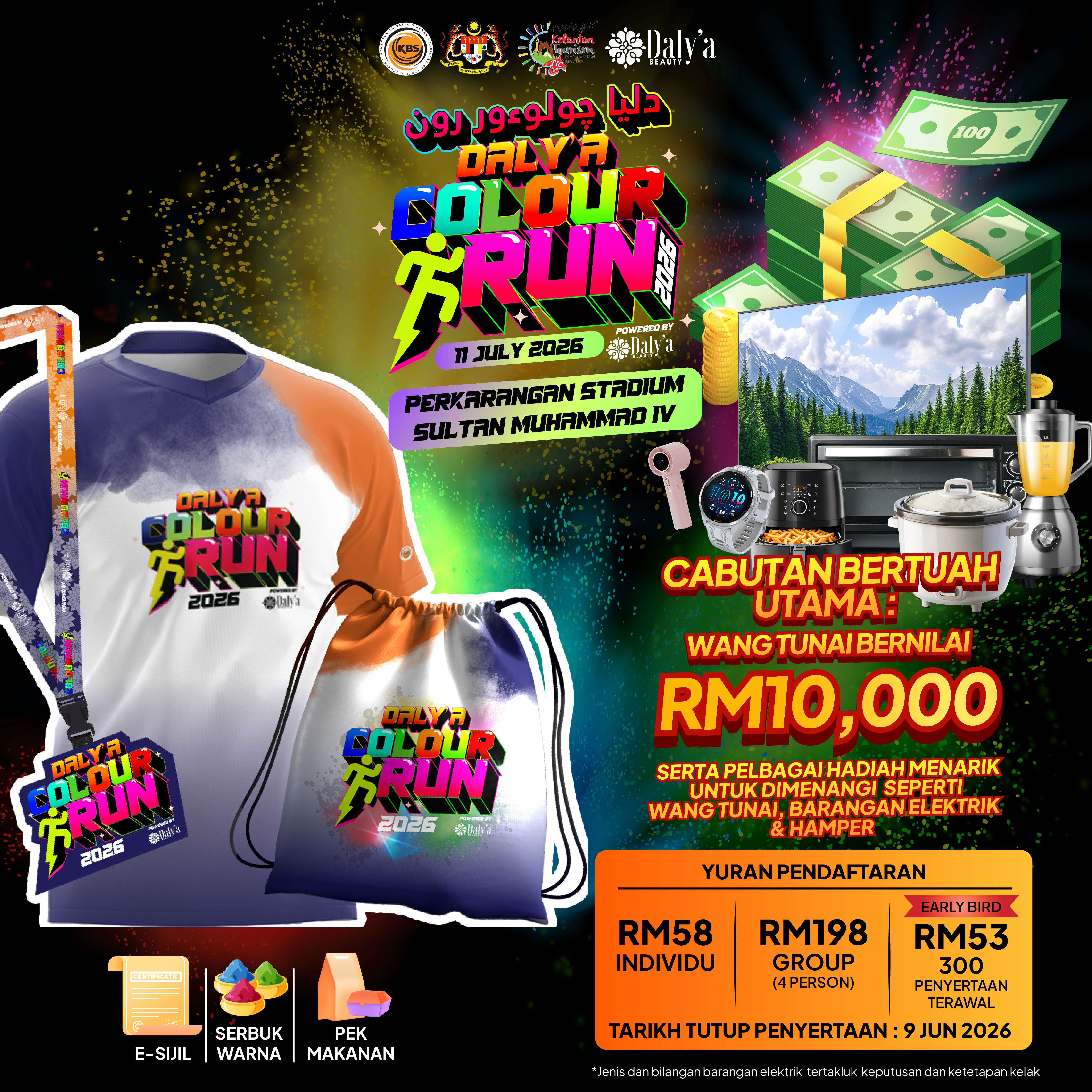 Poster rasmi cabutan bertuah Daly'a Colour Run 2026